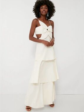 FARM Rio Cream Tiered Maxi Dress with Front Knot